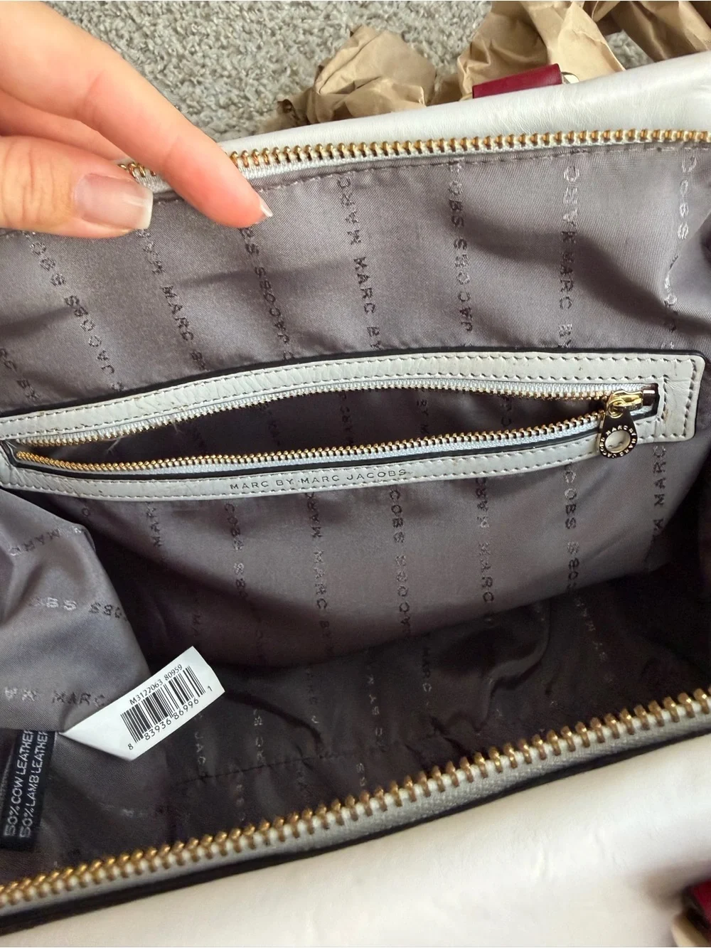 Marc by Marc Jacobs Colorblock Satchel Top Handle Bag Gray Beige Burgundy Zip